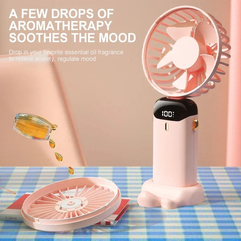 Portable Neck Hanging Fan with LED Display and Stand