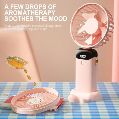 Portable Neck Hanging Fan with LED Display and Stand