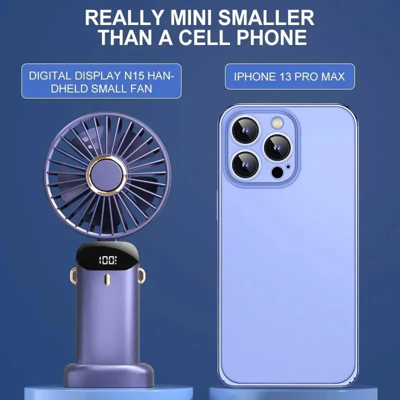 Portable Neck Hanging Fan with LED Display and Stand