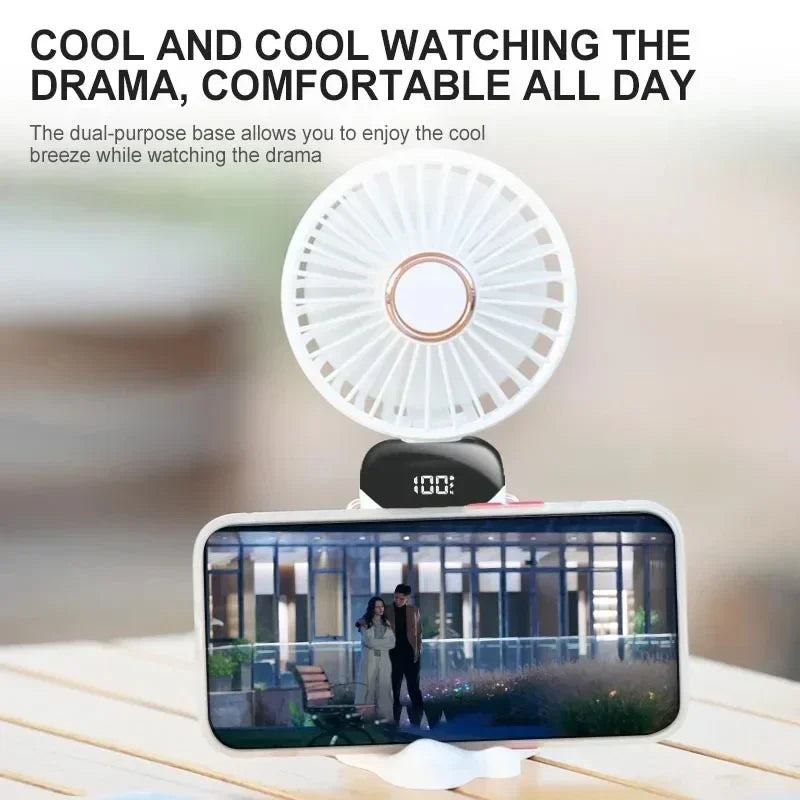 Portable Neck Hanging Fan with LED Display and Stand