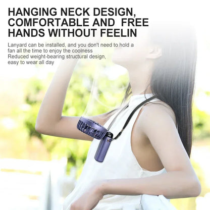 Portable Neck Hanging Fan with LED Display and Stand