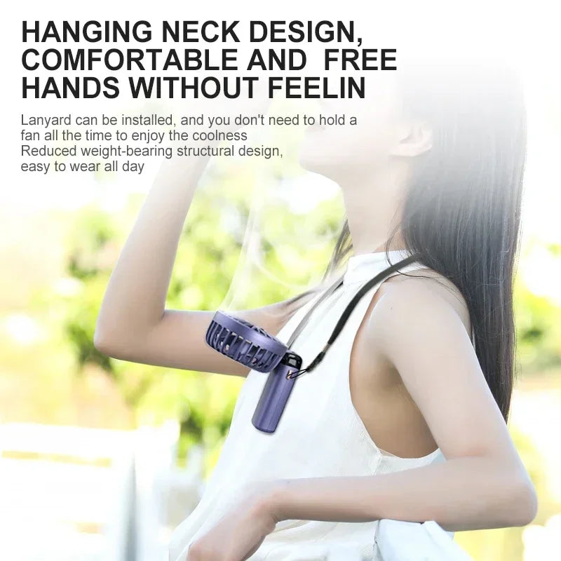 Portable Neck Hanging Fan with LED Display and Stand